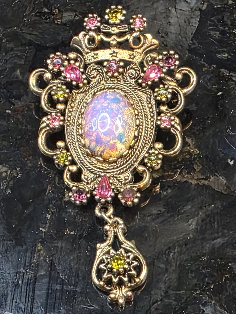 Vintage Sarah Coventry Contessa Brooch Pendant 1974 Dragon's Breath Glass